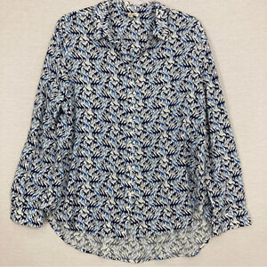 Jane and Delancey Blue Novelty Giraffe Print Soft Rayon Button Down Large